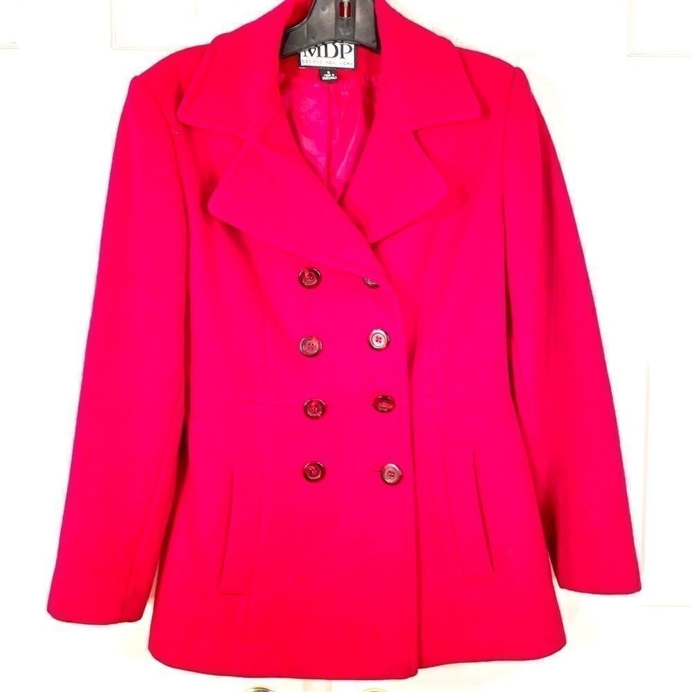 100% RED WOOL DOUBLE BREASTED CAR COAT by MDP S-S